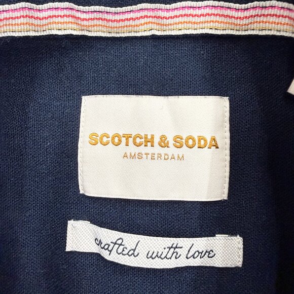 Scotch & Soda Men's Linen Blend Short Sleeve Woven Shirt Medium Blue, NEW - Picture 4 of 12